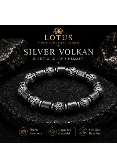 Volkan Serisi Ultra Premium Bileklik Lav Taşı & Hematit Gümüş