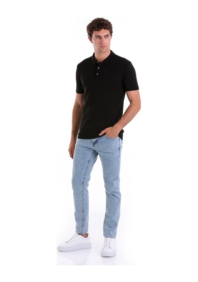 Hatemoğlu Siyah Regular Fit Jakarlı Pamuklu Polo Yaka Triko Tişört Siyah