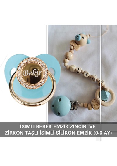 Sahi Aksesuar İsimli Bebek Emzik Zinciri ve İsimli Bebek Silikon Emzik BEZYI272 Mavi
