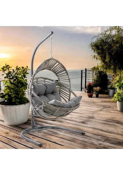 Nobel Tekli Rattan Bahçe Balkon Salıncağı Gri Çok Renkli