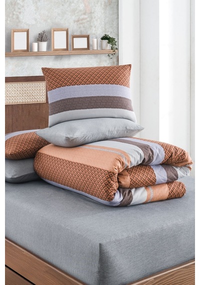 Veramoni Soft Dreams Soft Dreams Çift Kişilik Pamuklu Desenli Nevresim Takımı - Turuncu