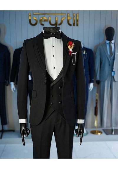 Bys Beystil Siyah Şal Yaka Damatlık & Smokin Takımı 10002 - Slim Fit