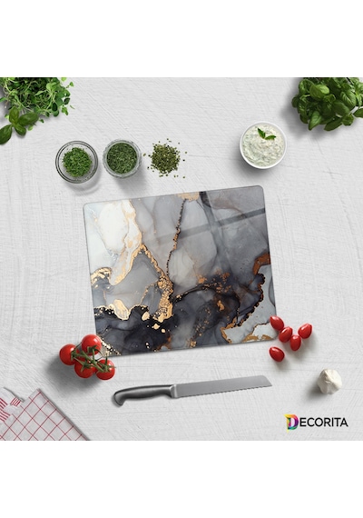 Decorita Cam Kesme Tahtası | Stark Mermer Görünümlü | 29cm x 34cm