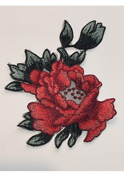 23x17 Cm Nakış Işleme Kırmızzı Gül Güpür Aplik Yama