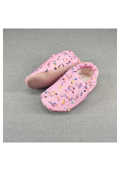Loove Bebe Bebek Kız Erkekörme Kumaş Ergonomik Ev Kreş Patik Panduf Ayakkabı Nota Pembe