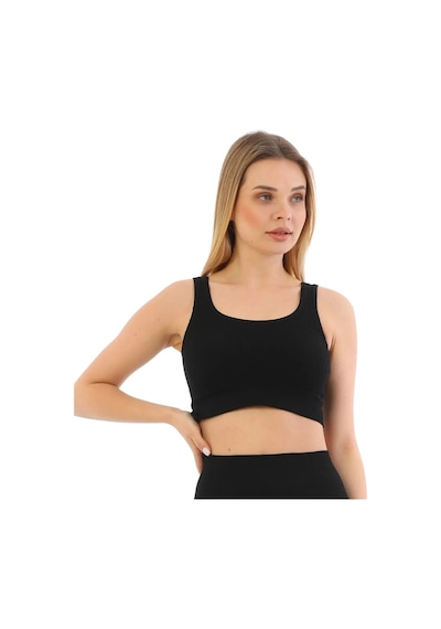 Fantazer Premium Göğüs Toparlayıcı Sarkma Önleyen Spor Günlük Kalın Askılı Pedli Fitilli Crop Büstiyer Siyah