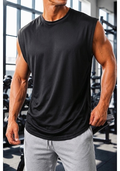 Sapeur Erkek Premium Active Kolsuz Spor Atlet - Ultra Esnek Ve Hızlı Kuruyan Siyah