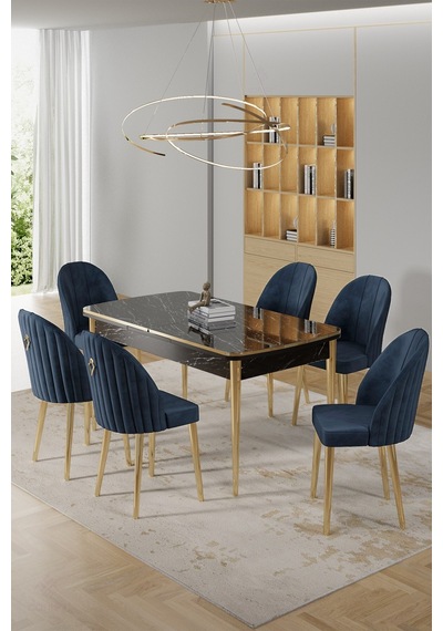 Canisa Rada Serisi 80x132 Açılabilir Lak Panel Siyah Mermer Desen Masa 6 Antrasit Sandalye Gold Detay Masa Siyah Mermer Sandalye Antrasit Gold Ayak Canisa Rada Serisi 80x132 Açılabilir Lak Panel Siyah Mermer Desen Masa 6 Antrasit Sandalye Gold Detay Masa Siyah Mermer Sandalye Antrasit Gold Ayak