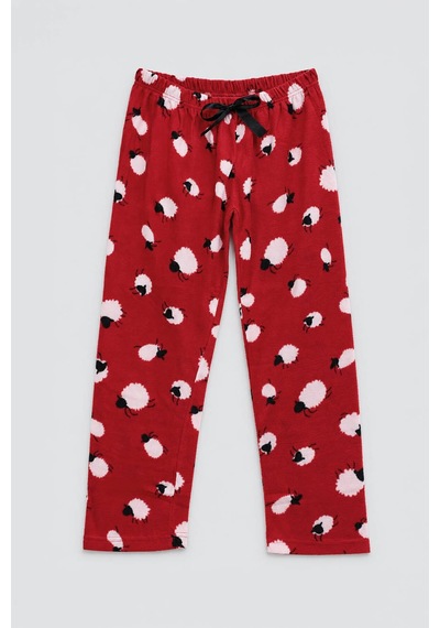 Markapia Kadın Koyun Desenli Polar Pijama Altı Kırmızı