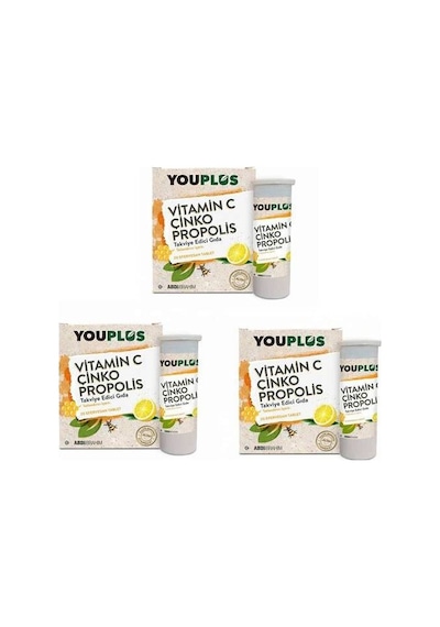 YouPlus Vitamin C Çinko Propolis 20 Efervesan Tablet 3 Kutu
