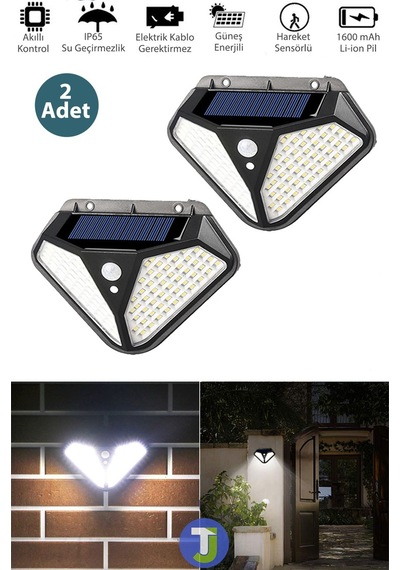 Technojet 2adet Solar 102 Ledli Modlu Bahçe Aydınlatması Güneş Enerjili Hareket Sensörlü Lamba Çok Renkli