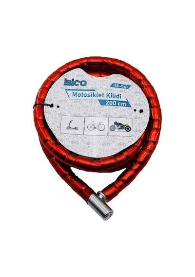 Kırmızı Motor Bisiklet Kilidi 22 Mm X 200 Cm Çok Renkli