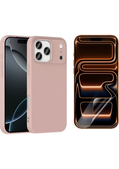 Apple Uyumlu iPhone 17 Pro Max Içi Kadife Lansman Kılıf Ve Mat Seramik Tam Kaplayan Ekran Koruyucu Desert Gold