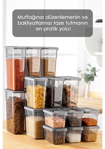 18'li Sızdırmaz Kapak Kaşıklı Saklama Kabı Seti - Etiketli Baharatlık - 6x 580 Ml, 1100 Ml, 1580 Ml