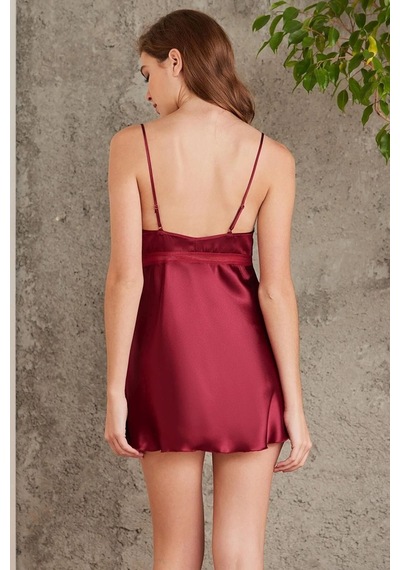 Pierre Cardin 7025 Kadın Bordo 4'lü Saten Takım Gelin Set Bordo
