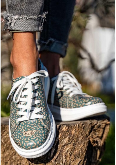 Kadın Vegan Deri Mavi Günlük Sneakers - Lemur Tasarım Çok Renkli