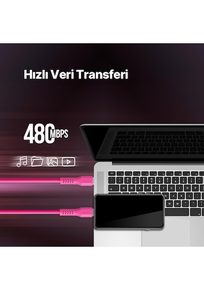 Usb-c - Lightning Hızlı Şarj Kablosu 120cm Neon Neon Pembe Standart