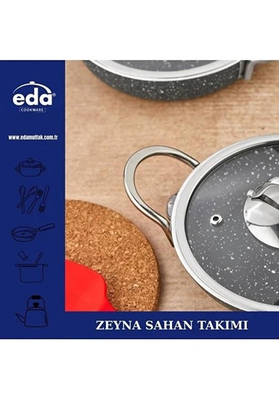 Eda Zk-603 Zeyna 3'lü Granit Kapaklı Sahan Set Gri