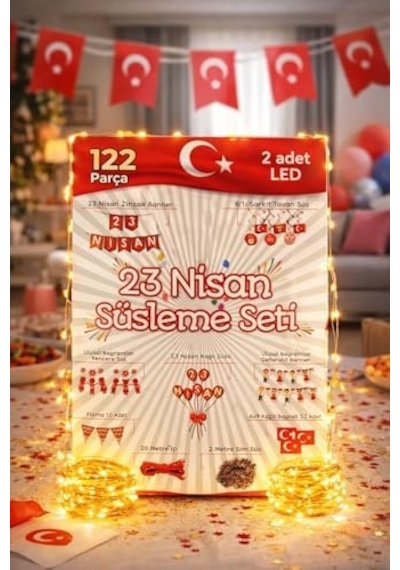 122 Parça 23 Nisan Dekoratif Süsü Flama Okul Süsü, Atatürklü Balon, Türk Bayrağı Pano Süsleri Yeni 2026