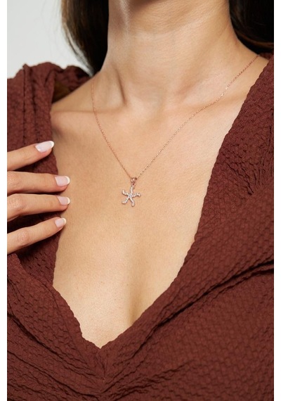 Roza Silver Zirkon Taşlı Rose Deniz Yıldızı Gümüş Kolye Rn10089