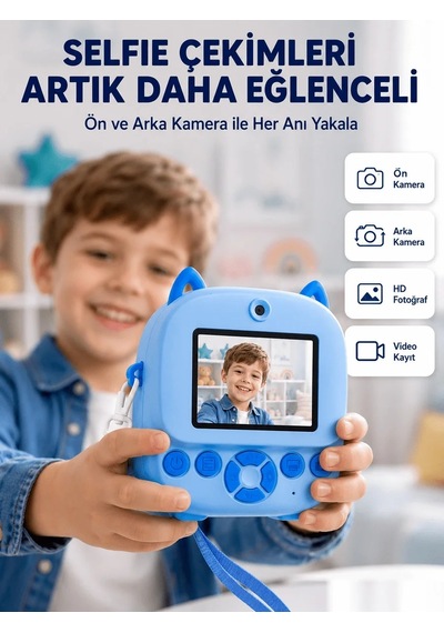 Lb Selfie Özellikli Çocuk Fotoğraf Makinesi Mürekkepsiz Termal Baskı Teknolojisi