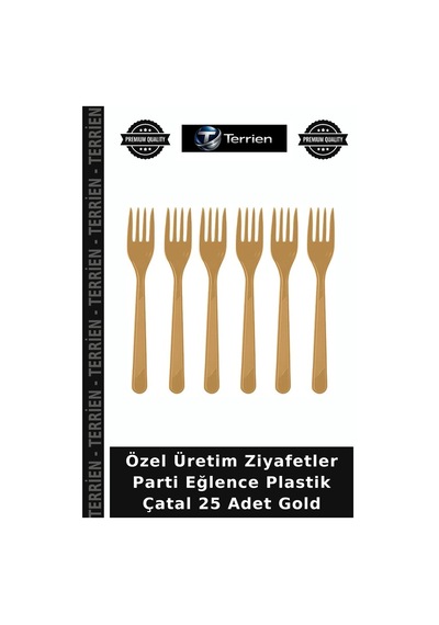 Özel Üretim Ziyafetler Parti Eğlence Plastik Çatal 25 Adet Gold