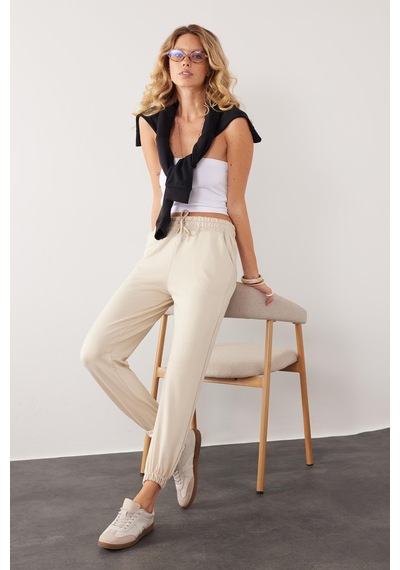 Tudors Kadın Relax Fit Rahat Kesim Modal Kumaş Beli Bağlamalı Lastikli Jogger Taş Eşofman Altı-39590