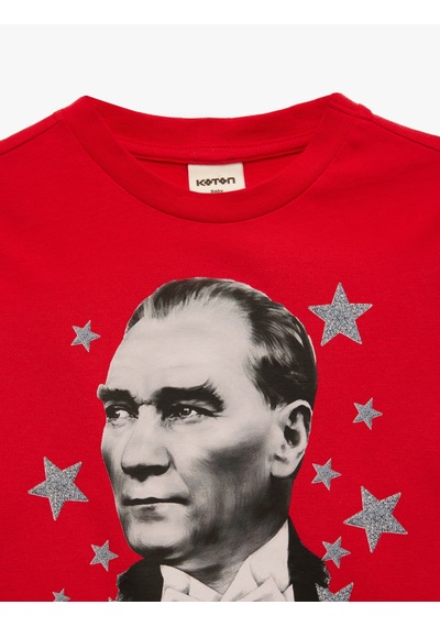 Koton Atatürk Baskılı Pamuklu Bisiklet Yaka Uzun Kollu Tişört Kırmızı 7wmg10219ak