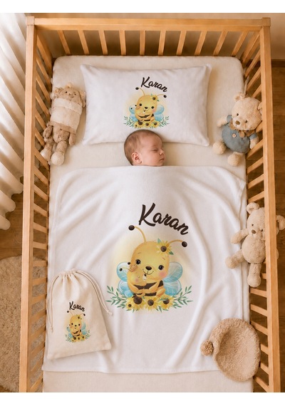 Pia Baby İsme Özel Hastane Çıkışı %100 Pamuk Erkek Bebek Organik Baskılı Tulum Set Keseli Hediyelik 2064tybk3x Krem