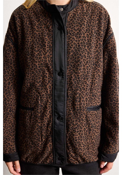 Defacto Relaxed Fit Bisiklet Yaka Leopar Desenli Çıtçıtlı Mont H8587ax26wnbk81 Siyah-bk81