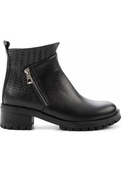 Siyah Siyah Hakiki Deri Kadın Bot & Bootie K02531230203 Siyah