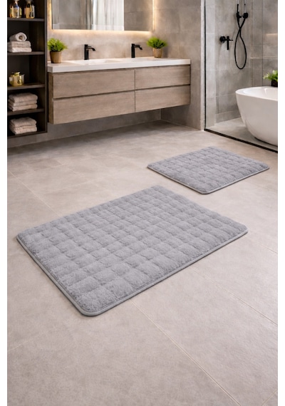 Buççin Online Mağaza Modern Bubble Yumuşak Banyo Klozet Takımı Yıkanabilir Kaymaz Tabanlı Polyester Kalın 12 Mm + Gri Çok Renkli