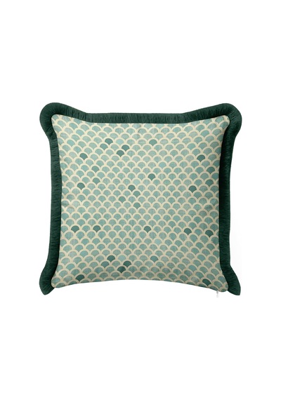 Art Deco Deniz Kabuğu Motifli Saçaklı Yastık Kılıfı - Geometrik Mint Krem Püsküllü Kırlent Kılıfı Bordo