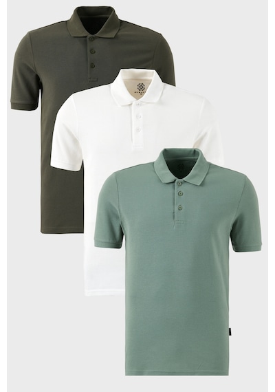 Buratti Pamuklu Regular Fit Düğmeli Polo Yaka 3'Lü Paket Erkek T Shirt 5902127S3 Beyaz-Haki-Elma Yeşili
