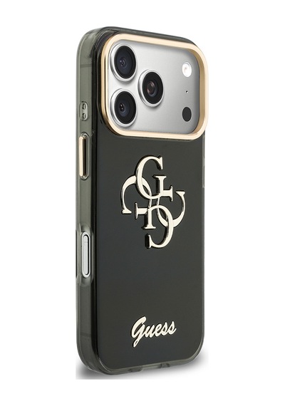 Apple iPhone Uyumlu 18 Pro  Kılıf Guess  Lisanslı Yazı Ve 4g Büyük Metal Logolu Silikon Kapak Siyah