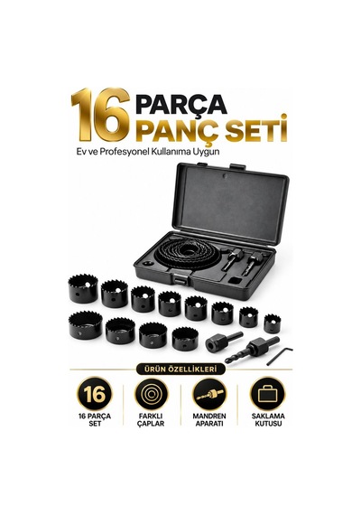 16 Parça Panç Seti 19-64 Mm Ahşap Metal Plastik Delme İşleri