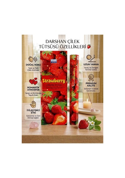 Darshan Strawberry Çilek Kokulu Çubuk Tütsü 20 Adet