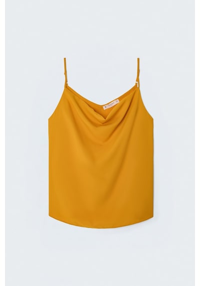 Sateen Askılı Degaje Yaka Bluz - Safran-137670