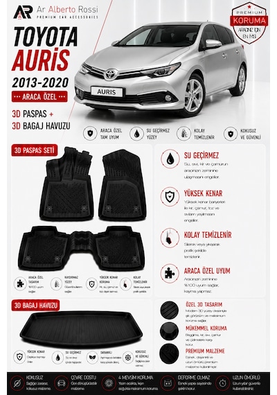 Toyota Auris 2013-2020 Araca Özel 3d Paspas + 3d Bagaj Havuzu
