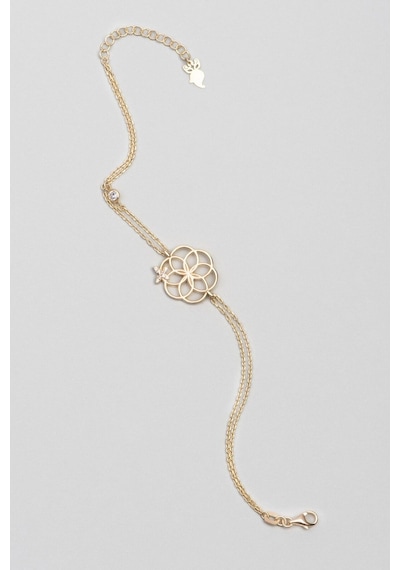 So Chic Yaşam Çiçeği 18 Ayar Sarı Altın Kaplama 19 CM Gümüş Anne Şans Bilekliği