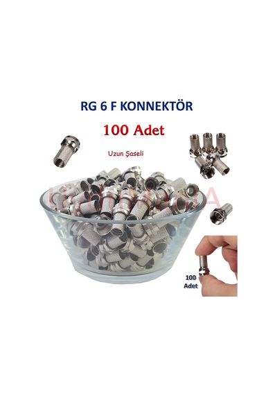 100 Adet Rg6 F Konnektör + 100 Adet F Ara Birleştirici Konnektör