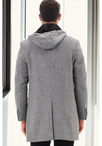 Plt9371 Dewberry Erkek Palto-diagonal Siyah- Gri Diagonal Siyah- Gri