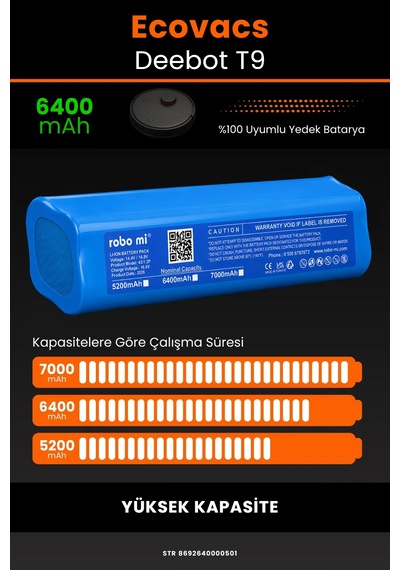 Ecovacs Deebot T9 Uyumlu 6400mah Robot Süpürge Bataryası - Yüksek Kapasite
