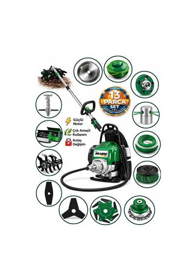 Dragro German Drg-13 + Sırt Tipi Benzinli Ot Çalı Çim Biçme Tırpanı + Full Set Hediyeli Y