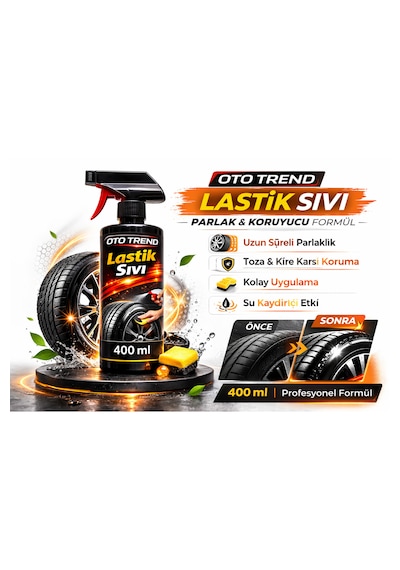 Oto Trend Lastik Sıvı 400 Ml Lastik Parlatıcı Ve Koruyucu Sprey, Uzun Süreli Siyah Parlaklık 0