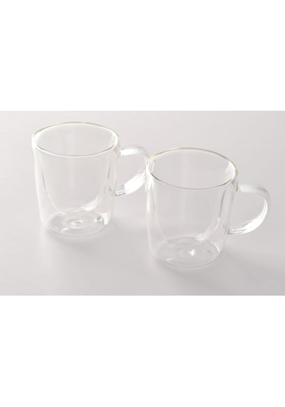 Lexroo Borosilikat Çift Cidarlı Espresso Bardağı, Şeffaf, 100ml, Kulplu, 2'li Set