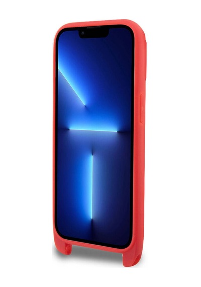 Apple Uyumlu iPhone 14 Pro Max Uyumlu Kılıf Lacoste Lisanslı Pu Pike Desen Askılı İkonik Timsah Logolu Kırmızı -