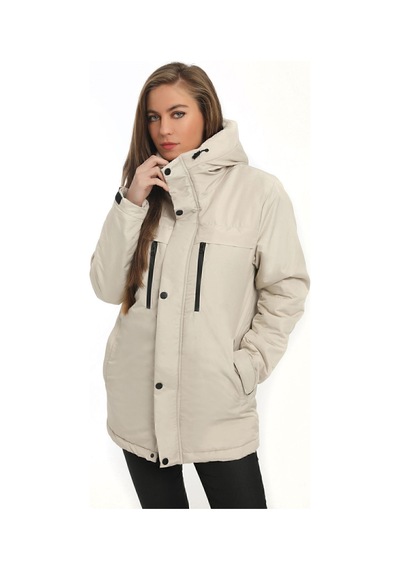 Spor Kadınpolarlı Kürklü Su Ve Rüzgar Geçirmez Kapüşonlu Mont Parka-117 Taş