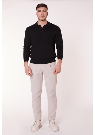 Braccas Erkek Beli Bağcıklı Yandan Cepli Slim Fit Jogger Bej Pantolon Bej
