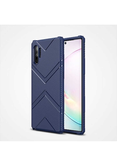 Galaxy Note 10 Plus Kılıf Köşeleri Airbagli Parmak İzi Yapmayan Hank Silikon Kılıf Lacivert
